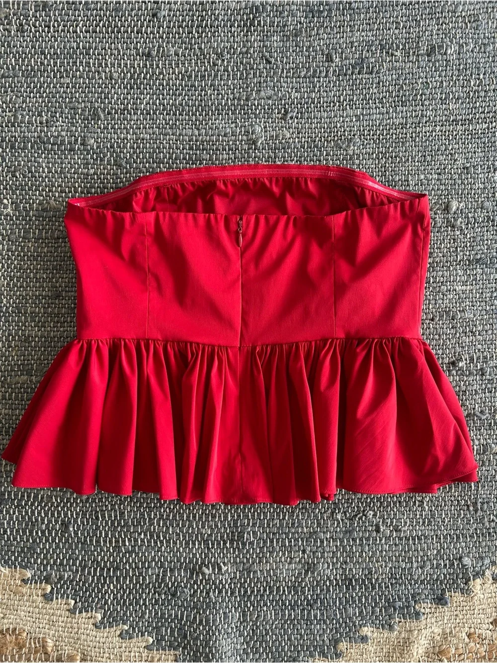 J.Crew Strapless Taffeta Peplum Top Cherry Red